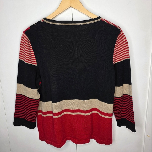 Alia Preppy Red, Black And Cream Striped Sweater,women's LG P, Cotton Blend. - Picture 3 of 11